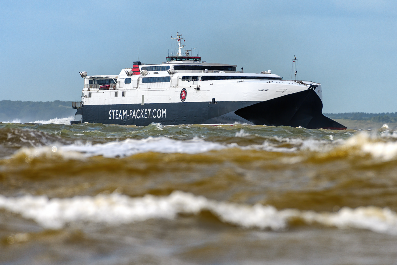 The Isle of Man high-speed catamaran Mannanan approaching Liverpool.