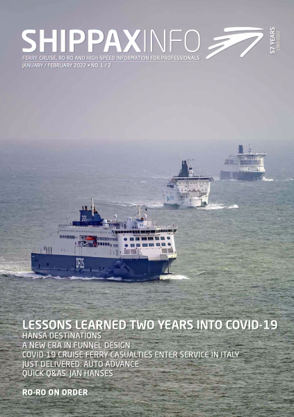 Three cross-Channel ferries on the cover of Shippax Info magazine.