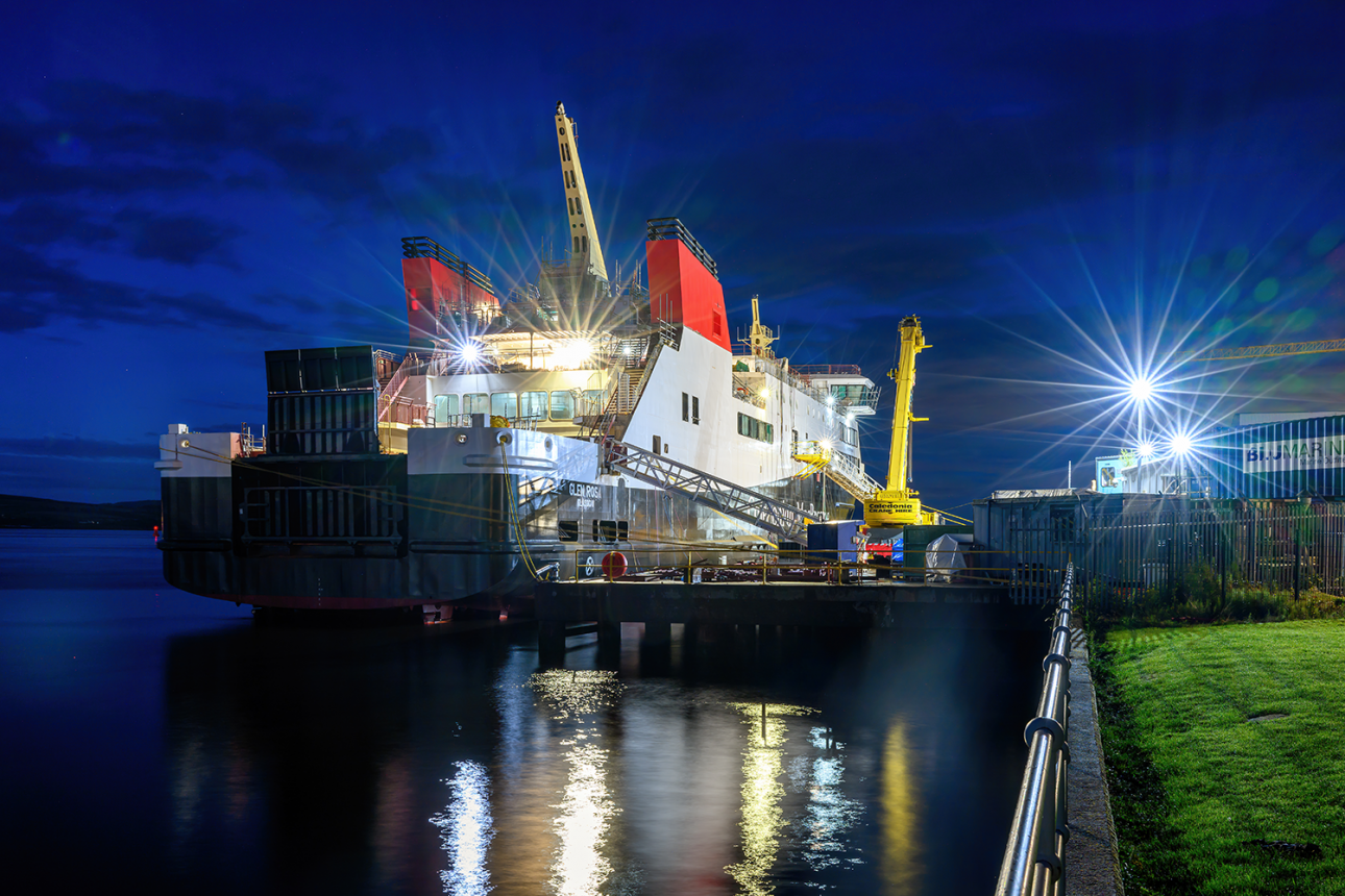The Caledonian MacBrayne ferry Glen Rosa under construction at the Ferguson Marine shipyard in Port Glasgow.