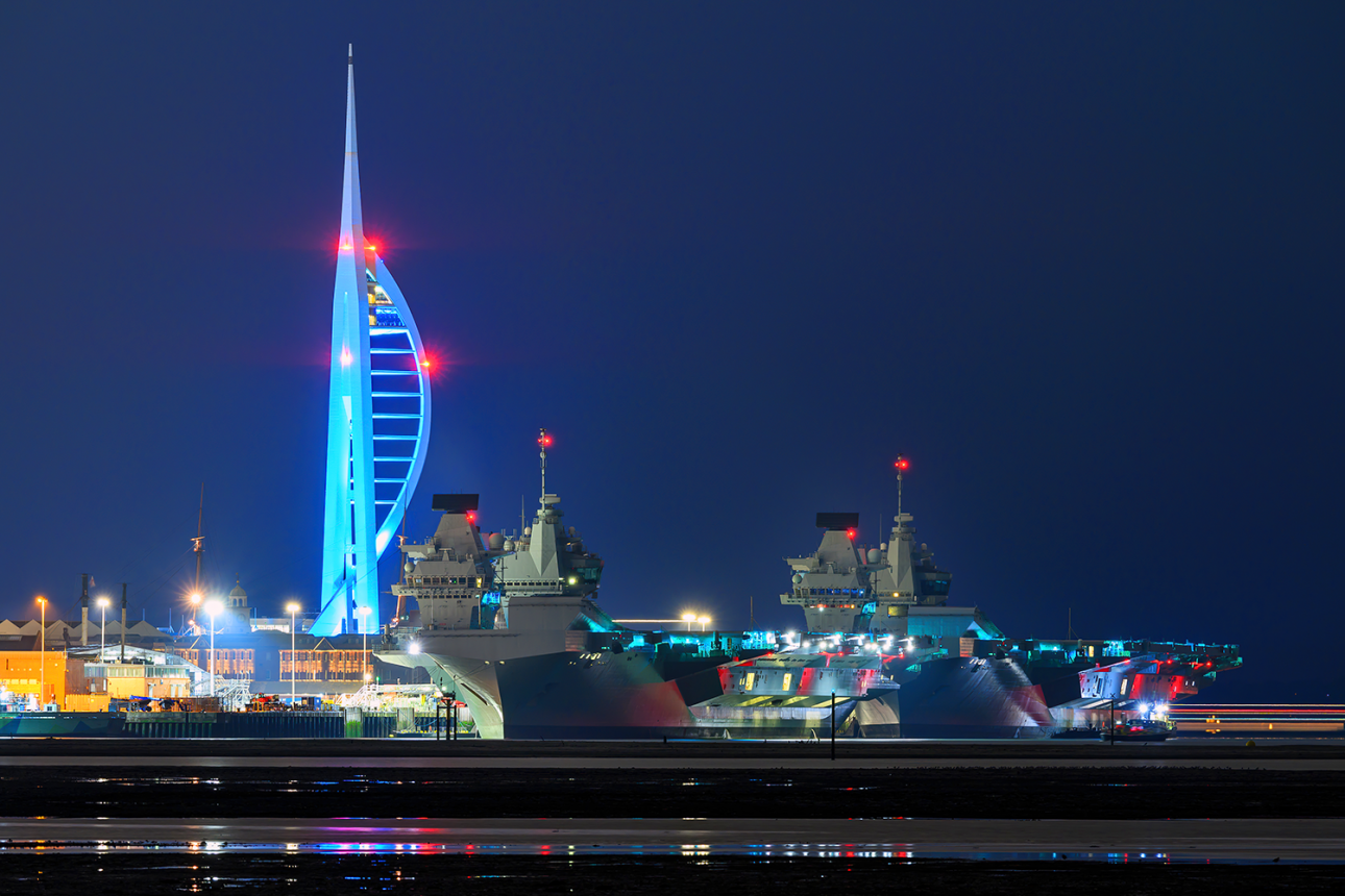 HMS Queen Elizabeth and HMS Prince of Wales at Portsmouth naval base.